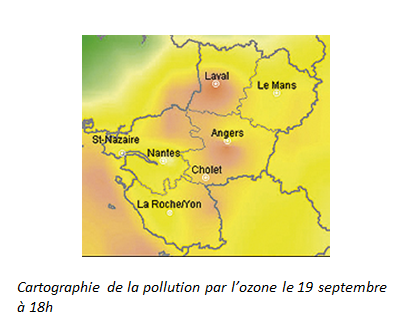 Cartographie de la pollution par l'ozone le 19 septembre à 18h