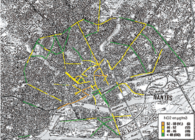 Cartographie du dioxyde d'azote dans 80 rues de Nantes (année 2001)