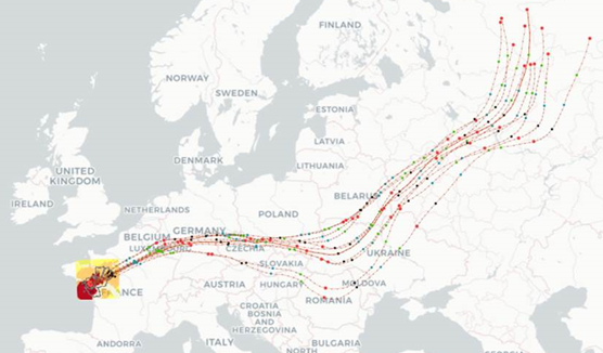   Étude de l’origine des masses d’air le 28 mars 2020   ©National Weather Service - États-Unis