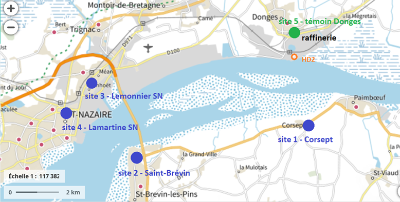 Carte des "sites FIR", emplacements où ont eu lieu des prélèvements et mesures spécifiquement en lien avec l'incendie du 28 mai 2022