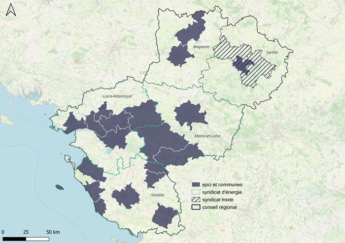 carte des Pays de la Loire avec la localisation des collectivités membres