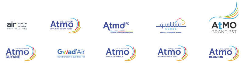 Image présentant les 10 logos des associations de surveillance de la qualité de l'air faisant partie du consortium