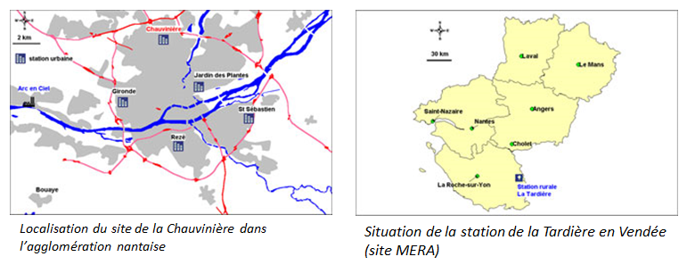 Localisation du site de la Chauvinière dans l'agglo nantaise et situation de la station de la Tardière en Vendée