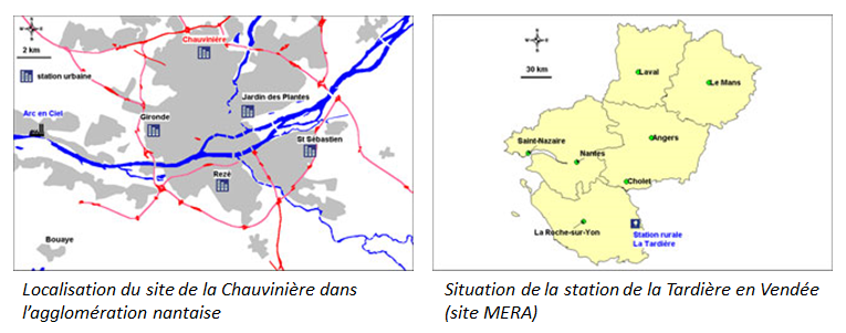Localisation du site de la Chauvinière dans l'agglo nantaise et situation de la station de la Tardière en Vendée