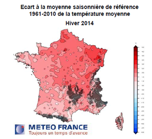 carte de France de la température moyenne-hiver 2014