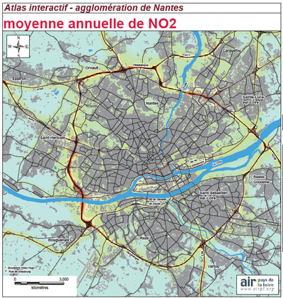 atlas moyenne annuelle NO2 à Nantes
