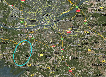Localisation de l'aéroport Nantes-Atlantique (source : google earth)
