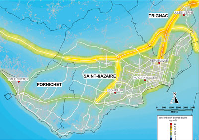 Carte de la moyenne annuelle 2008 pour le dioxyde d’azote