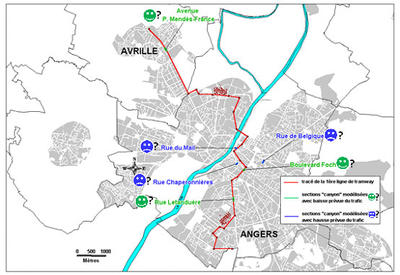 Axes de circulation étudiés avant et après la mise en place du tramway