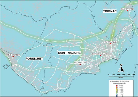 Carte de la moyenne annuelle 2008 pour le monoxyde de carbone