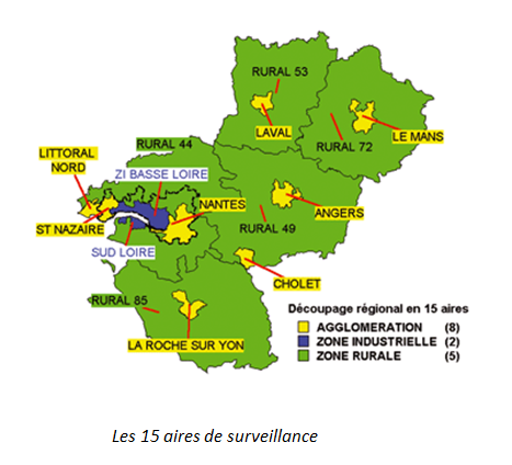 Les 15 aires de surveillance