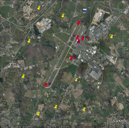 Localisation des sites pour l’évaluation de la qualité de l’air ambiant (source : Google Earth)