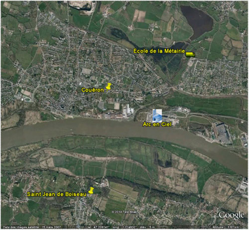 Localisation des 3 sites de mesure dans l’environnement d’Arc en Ciel deux sites de mesure non influencés par les rejets de l’UV