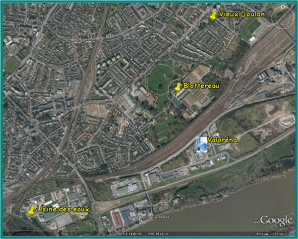 Environnement de l'établissement Valoréna et implantations des sites de mesure