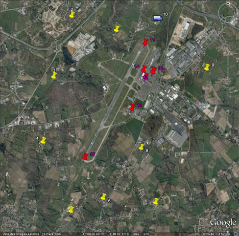 Localisation des sites pour l’évaluation de la qualité de l’air ambiant (source : Google Earth)