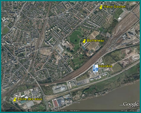 Implantation des sites de mesure dans l’environnement de Valoréna