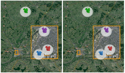 Roses de pollution moyennes en PM10 (à gauche) et PM2,5 (à droite) du 8 janvier au 8 avril 2014