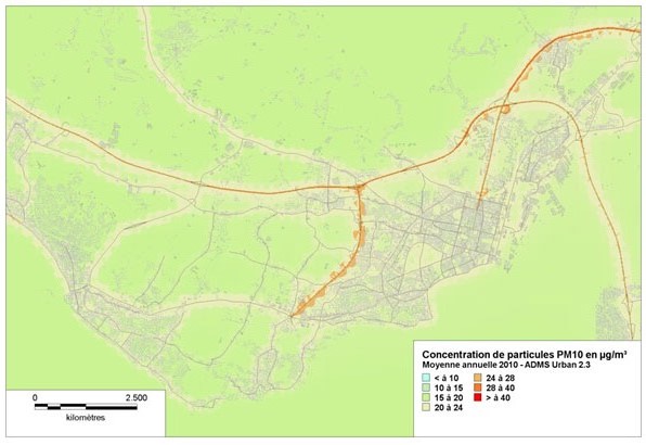 Carte des concentrations en PM10 à Saint-Nazaire en 2010