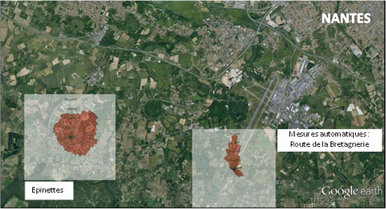 Rose des concentrations moyennes en dioxyde d’azote pour la station de mesure Epinettes et les mesures automatiques réalisées Route de la Bretagnerie du 5 février au 5 mars 2014