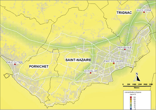 Carte de la moyenne annuelle 2008 pour l’ozone