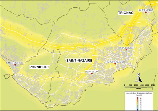 Carte de la moyenne annuelle 2008 pour les poussières fines