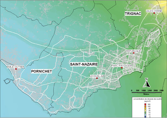 Carte du percentile 98 de l’année 2008 pour le dioxyde de soufre