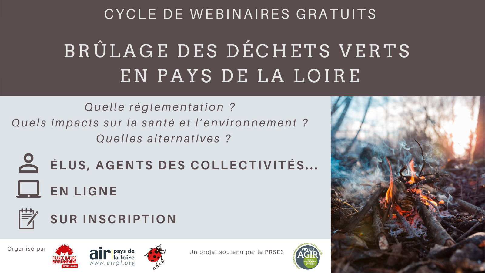 Visuel cycle de webinaires gratuits sur le brulage des déchets verts