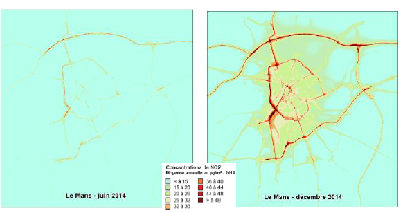 cartes des moyennes mensuelles de NO2