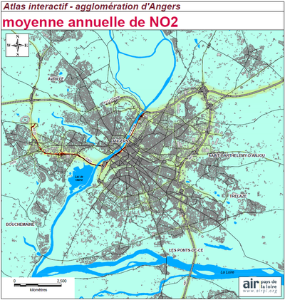 carte de moyenne annuelle de NO2