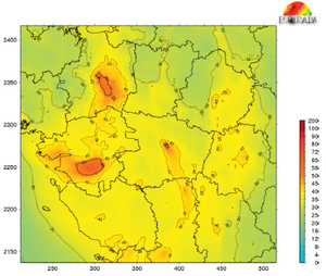 carte PM10, moyennes journalières en μg/m3 le 30/12/2014