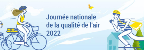 Affiche de la journée nationale de qualité de l'air, constituée du titre et d'un dessin d'une cycliste et d'un skateur. 