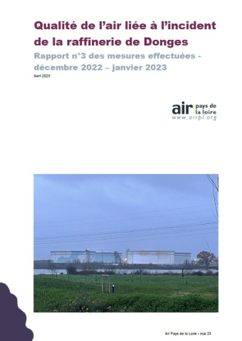 couverture du rapport de qualité de l’air liée à l’incident de la raffinerie de Donges, rapport n°3 des mesures effectuées