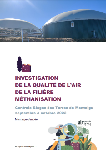 Couverture du rapport investigation de la qualité de l'air de la filière méthanisation
