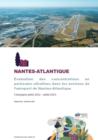 couv du rapport Nantes-Atlantique sur l'évaluation des concentrations en PUF avec vue aérienne de Nantes-Atlantique 
