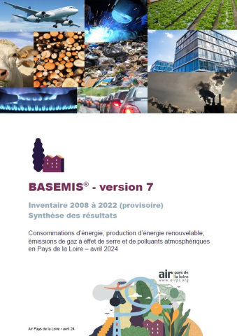 couv rapport synthèse des résultats Basemis de l'inventaire 2008 à 2022 provisoire avec vignettes - photos (avion, champ, bois, gaz, voitures...)