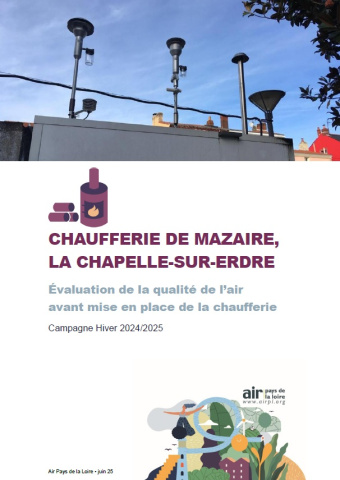couverture rapport de l'état des lieux de la QA dans l'env. de la future chaufferie de Mazaire à La Chapelle-sur-Erdre avec photo des appareils de mesure