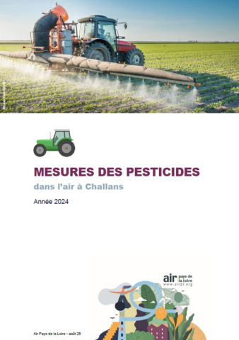 couv du rapport de mesures des pesticides dans l'air de Challans en 2004 avec illustration (tracteur dans champ)