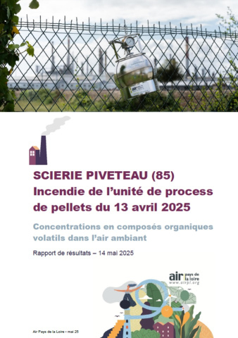 couv rapport de résultats des concentrations en COV dans l'air à la Scierie PIVETEAU suite incendie avec image de canister