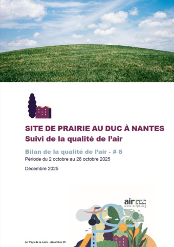 couv du bilan8 de la qualité de l'air à la Prairie au Duc à Nantes avec illustration d'herbe et de ciel