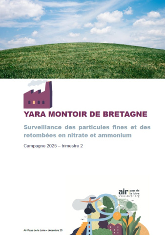 couv du rapport de surveillance des particules fines et des retombées en nitrate et ammonium autour de YARA à Montoir-de-Bretagne