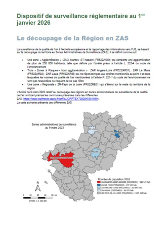couv du document relatif au dispositif de surveillance réglementaire au 1er janvier 2026 avec texte et carte des Pays de la Loire