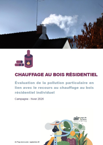 couv du rapport d'évaluation de la pollution particulaire en lien avec le recours au chauffage au bois résidentiel individuel avec photo de matériel de mesure sur toit maison