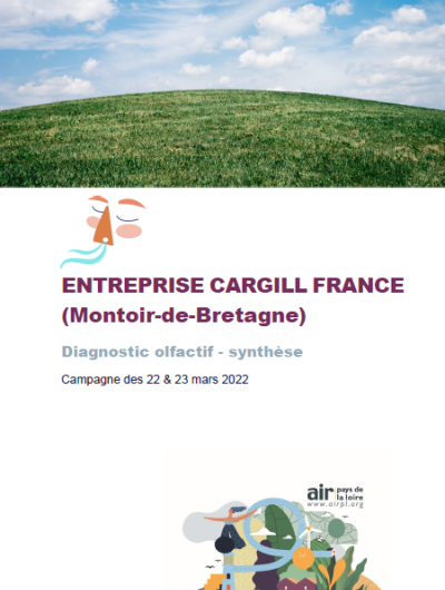 Image de la couverture du rapport d'étude : Diagnostic olfactif de l’entreprise Cargill France à Montoir-de-Bretagne, 2022