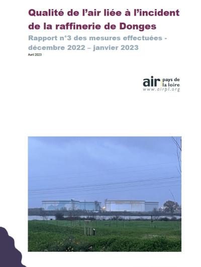 couverture du rapport de qualitÃ© de lâ€™air liÃ©e Ã  lâ€™incident de la raffinerie de Donges, rapport nÂ°3 des mesures effectuÃ©es