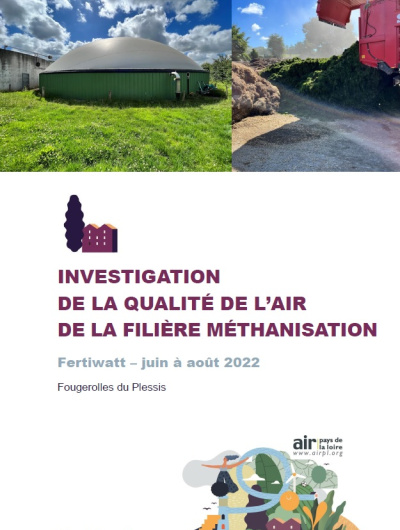 couverture du rapport d'investigation de la qualité de l'air de la filière méthanisation, Fertiwatt, 2022