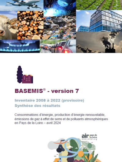 couv rapport synthèse des résultats Basemis de l'inventaire 2008 à 2022 provisoire avec vignettes - photos (avion, champ, bois, gaz, voitures...)