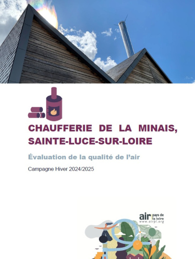 couv rapport sur l'évaluation de la qualité de l’air à la chaufferie de la Minais à Ste-Luce-sur-Loire avec photo de l'appareil de mesure sur les toits