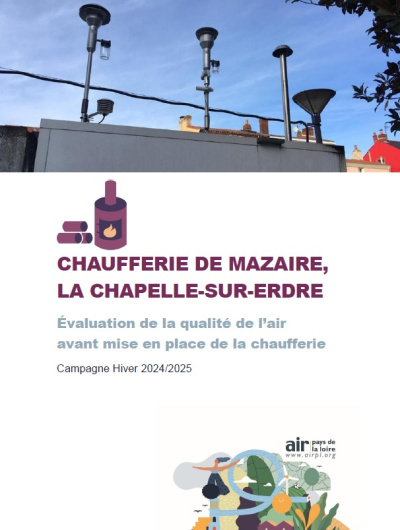 couverture rapport de l'état des lieux de la QA dans l'env. de la future chaufferie de Mazaire à La Chapelle-sur-Erdre avec photo des appareils de mesure
