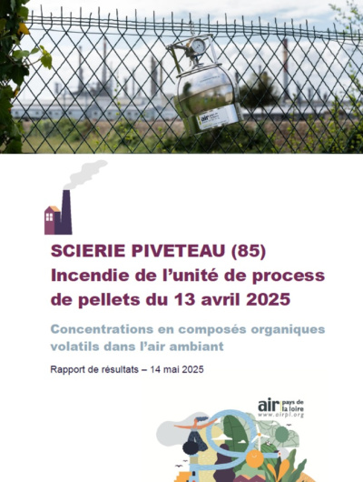 couv rapport de résultats des concentrations en COV dans l'air à la Scierie PIVETEAU suite incendie avec image de canister
