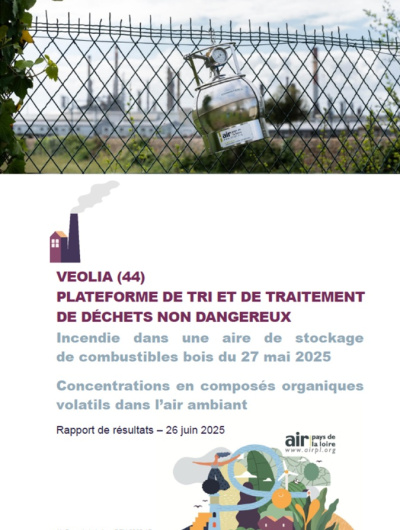 couv rapport de résultats des concentrations en COV dans l'air à VEOLIA suite incendie avec image de canister